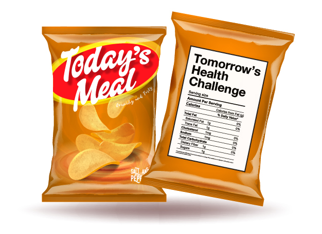 Chip back showing front: Today's Meal and back: Tomorrow's Health Challenge