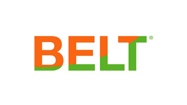 An orange and green belt logo on a white background.