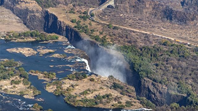 An aerial view of the victoria falls.