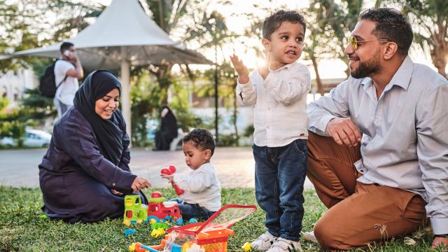 Family playing in the park