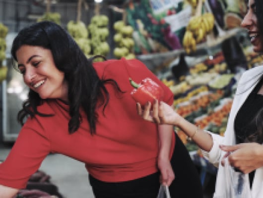 People shopping in a market.